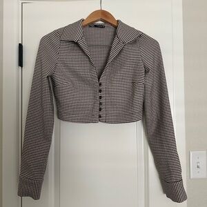 Zara Black and White Houndstooth Cropped Jacket